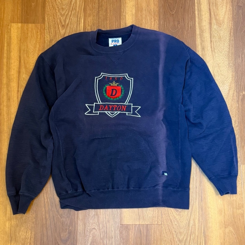 Vintage 90s Dayton Flyers Russell Athletics Pro Cotton Navy Crewneck Men's XL